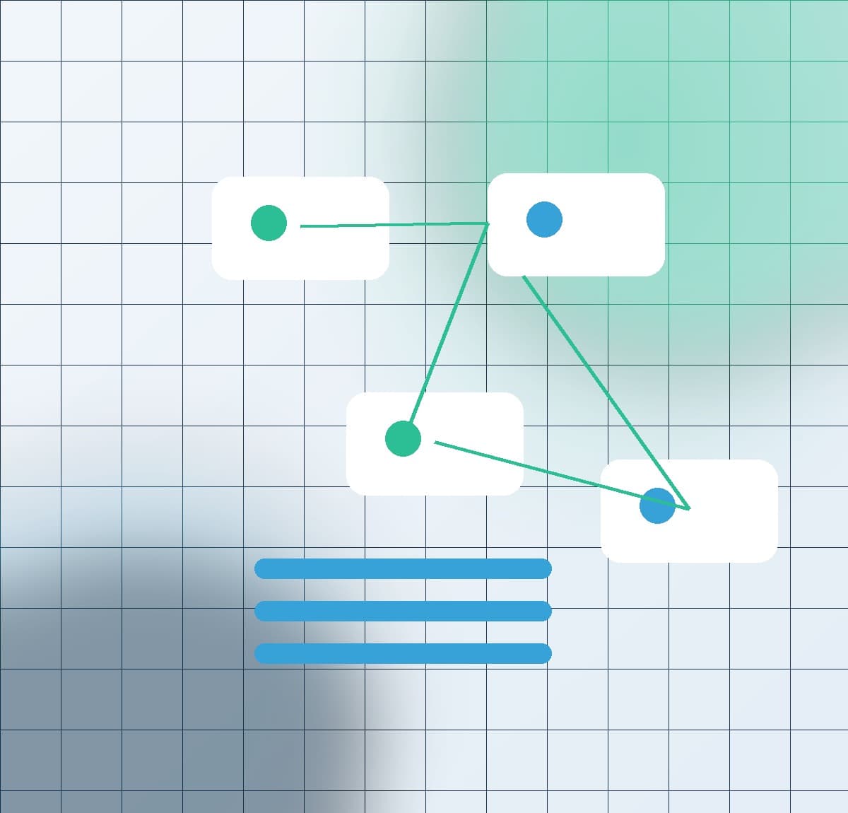 Abstract backend API and database architecture.